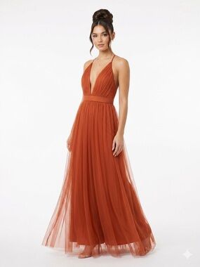 Elegant Deep Orange Tulle Evening Gown